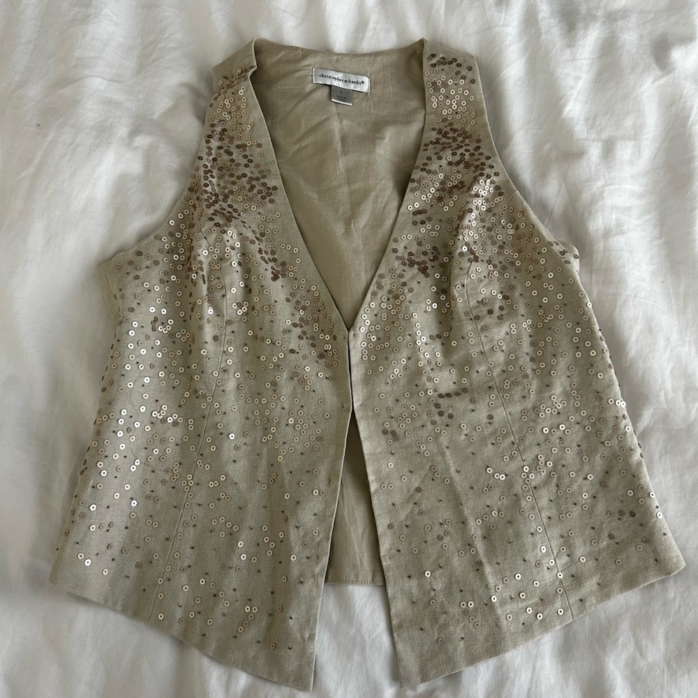 Christopher & Banks Linen Vest with Beaded Details